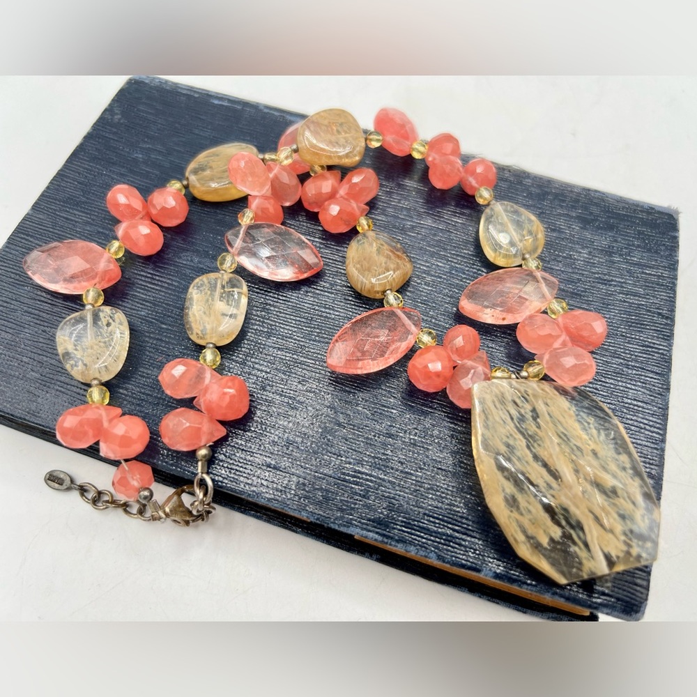 BARSE cherry quartz gemstone sterling silver statement necklace 15” - 18” - Picture 9 of 13